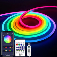 Гибкий RGB Neon неон 10 м USB управление с телефона + пульт ДУ + клипсы крепления
