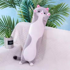 Большая мягкая плюшевая игрушка Длинный Кот Батон котейка-подушка серый 90 см