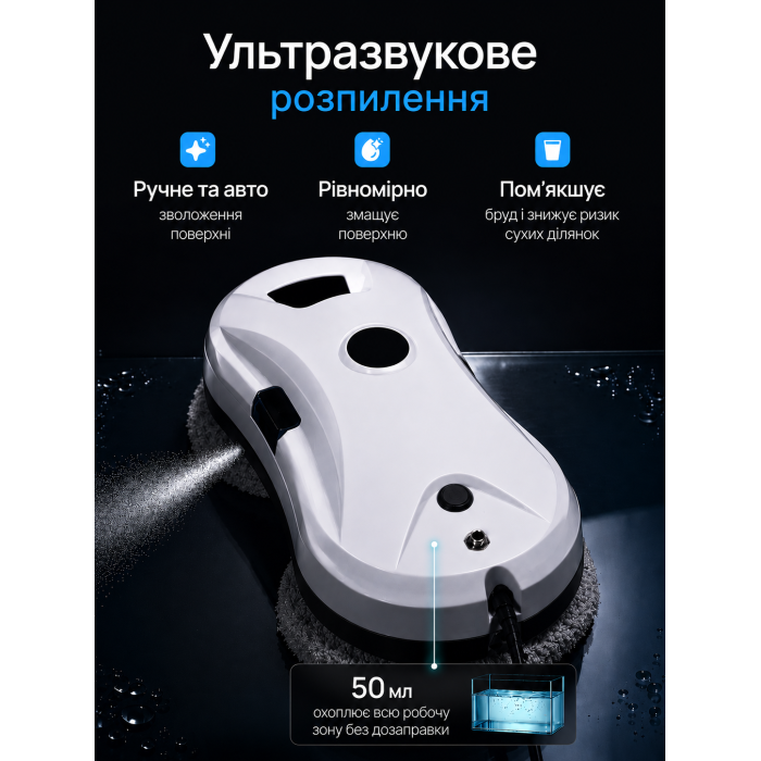 Робот для мойки окон с автоматическим ультразвуковым распилом, для зеркал, плитки, витрин и стекла, с пультом, Белый