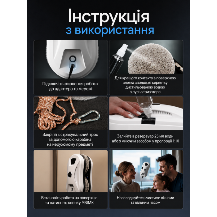 Робот для мойки окон с автоматическим ультразвуковым распилом, для зеркал, плитки, витрин и стекла, с пультом, Белый